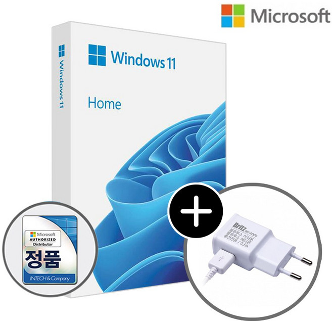 마이크로소프트 윈도우 Windows 11 Home 처음사용자용 패키지 FPP 한글 USB (브리츠 BE-AD05 충전기 증정), 윈도우 11 홈 FPP (브리츠 BE-AD05 증정), 1개