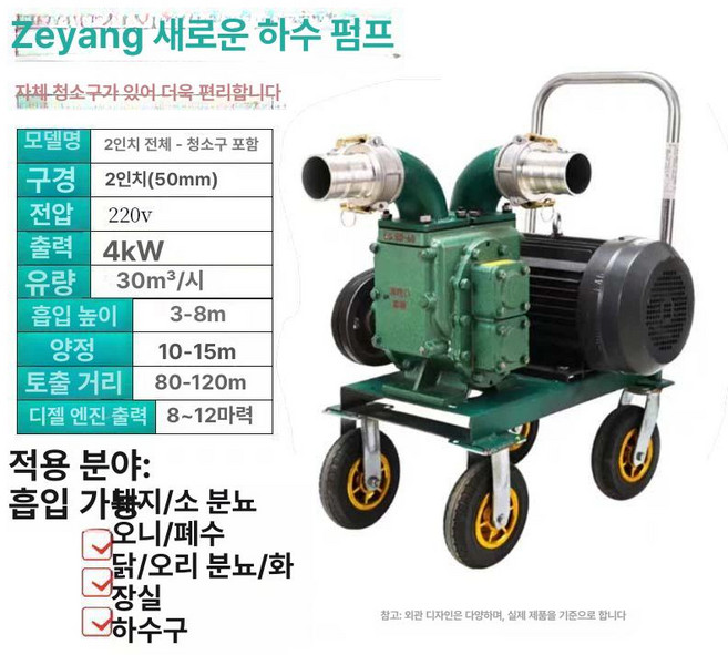 슬러지 이송펌프 분뇨 준설차 폐수 진흙 고압 배출 모래, 2인치 기계 무막힘 국표 4KW220V, 1개