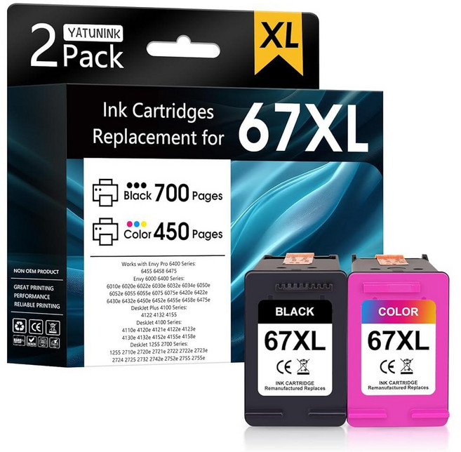 YATUNINK 67XL 67 Ink Cartridges Black/Color Combo Pack Compatible for HP Ink 67 67XL Printer Ink W, YATUNINK 67XL 67 Ink Cartridge