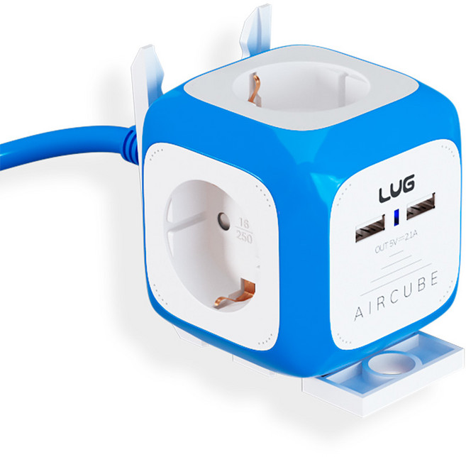 러그박스 에어큐브 디자인 멀티탭 USB 납작플러그, 5m, 블루, 1개