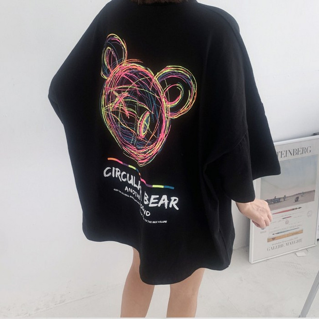 애플망고샵 여성 오버핏 반팔 써클곰 박스 캐주얼 롱 여름 남녀공용 티셔츠