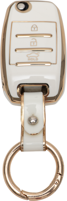 봉고 카니발 모닝 레이 쏘렌토 호환 차 키 케이스 홀더 커버 스마트 리모컨 TPU 원형 스트랩, TA27_KH13(3버튼), 화이트