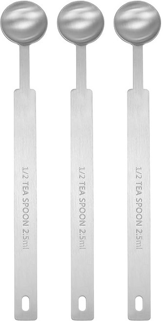 uxcell 3개 단위 계량 스푼 1/2 tsp(1/6 tbsp 2.5 ml) 티스푼/테이블스푼 430 스테인리스 단일 소형 각형 볼 계량 스푼 롱 핸들 계량 스쿱