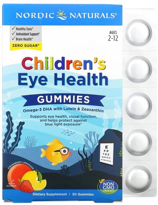 노르딕 내츄럴스 어린이용 Eye Health 구미 제로 슈거 딸기 레몬에이드맛 30 구미, 1개, 기본, 30정 - 쿠팡