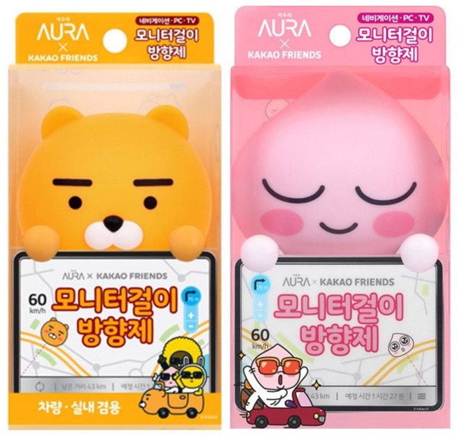 카카오 프렌즈 모니터 걸이형 방향제 2개, 어피치&라이언