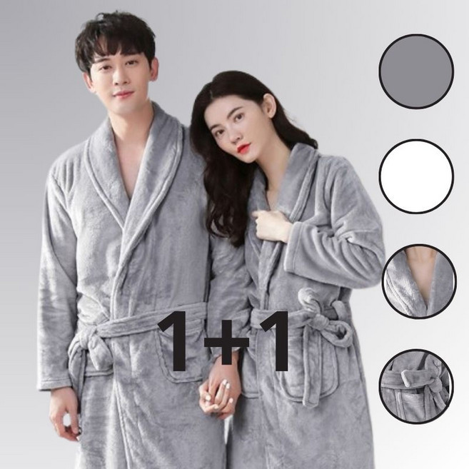겨울 샤워가운 수면 극세사 커플 목욕가운 호텔가운, 그레이+그레이 1+1, 1세트