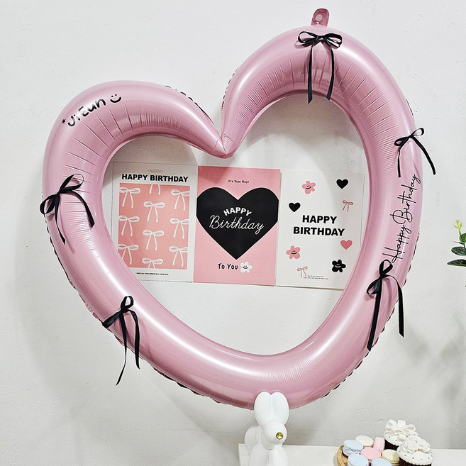 올리브파티 발레코어 하트 프레임 풍선 생일 포스터 레터링 풍선 세트, 심플포스터세트, 1세트, 핑크