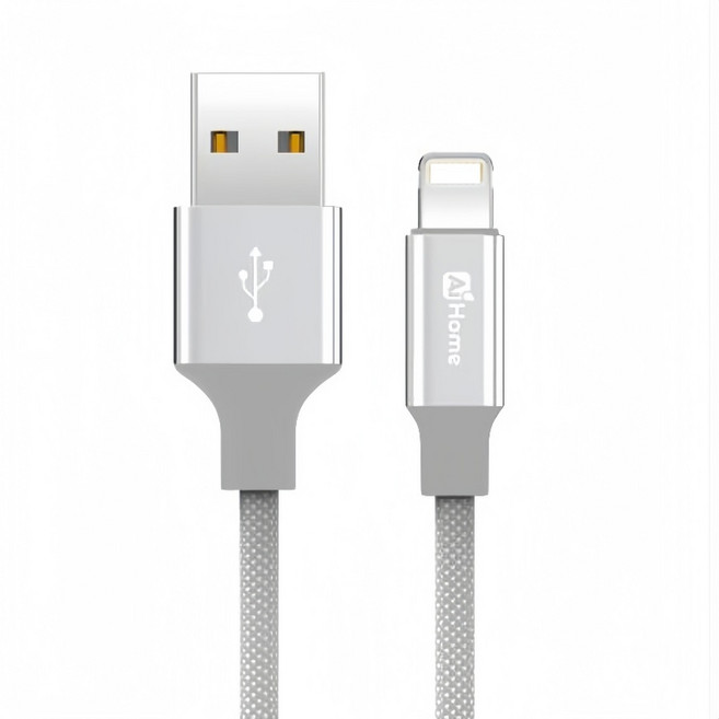 AiHome Lightning充電傳輸線 Type-A to Lightning 2.4A快充編織數據線 適用iPhone 14以下, 灰白, 1個, 100cm