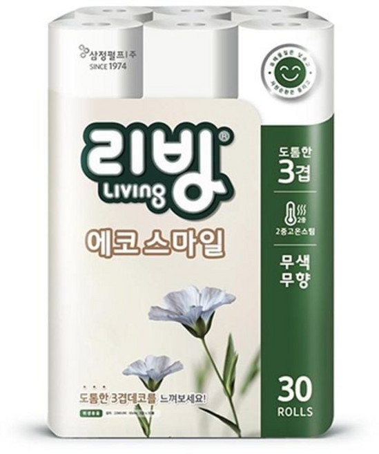 삼정펄프 리빙에코 스마일 화장지 22MX30롤 2개 des*960ge, 없음