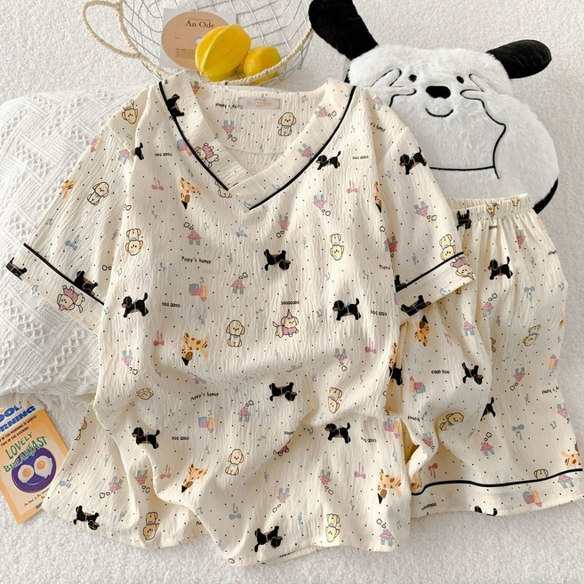 少女V領短袖睡衣家居服兩件套