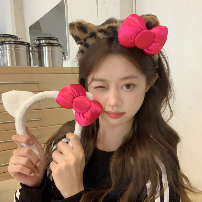 ZMBIRD 2종세트 뽀글이 호피무늬 리본 헤어밴드 세안 머리띠 H853