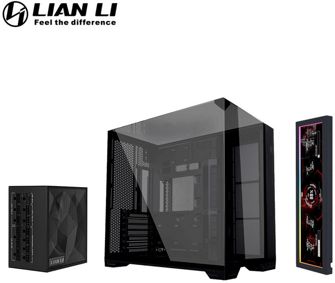 LIAN LI PC-O11 Vision Compact 電腦機殼 搭配 8.8吋螢幕 SX 850W 白金電源 組合, 黑色