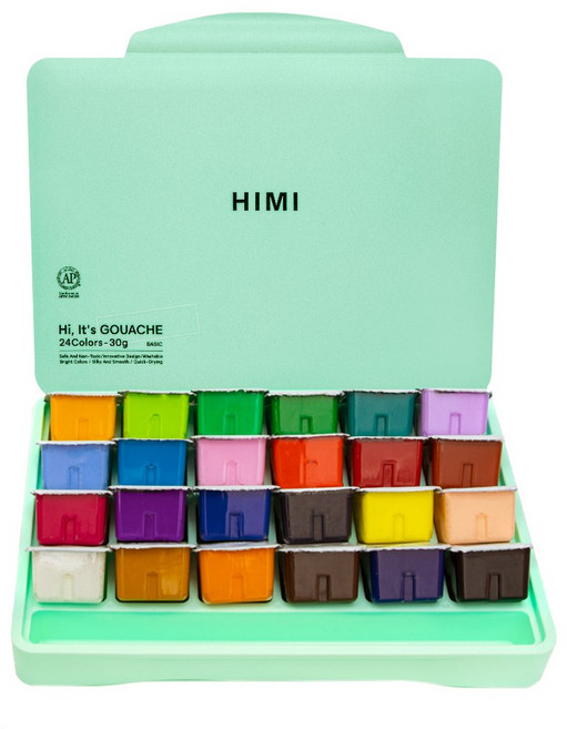 미야 히미 HIMI 젤리 수채 과슈 물감 수채화물감 세트, 30ml, 24색