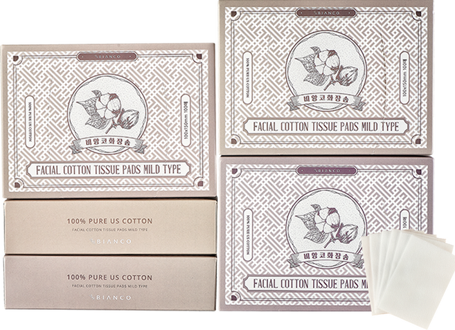비앙코 티슈형 화장솜 마일드타입 5팩 총500매 + 2팩 추가 증정, 100매입, 5개