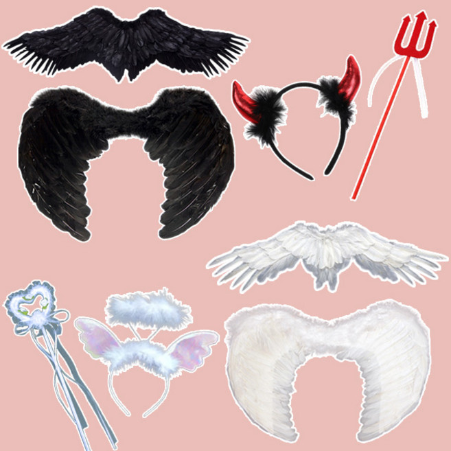 악마 날개 천사 머리띠 지팡이 세트 나비 요정 소품 코스튬 크리스마스 할로윈 대형 소형, 5-2. 펼친 악마 세트 / 소형