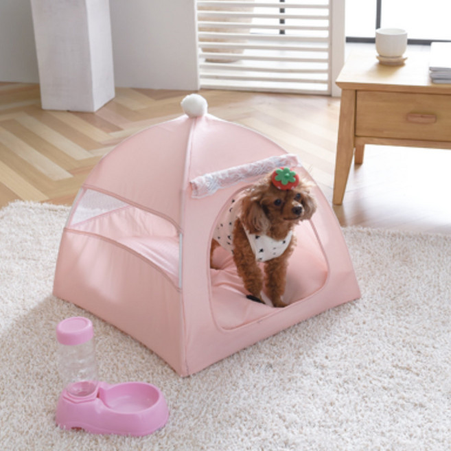 애견텐트+방석-대형(핑크)/강아지집 세탁가능 개집, 단품, 1개