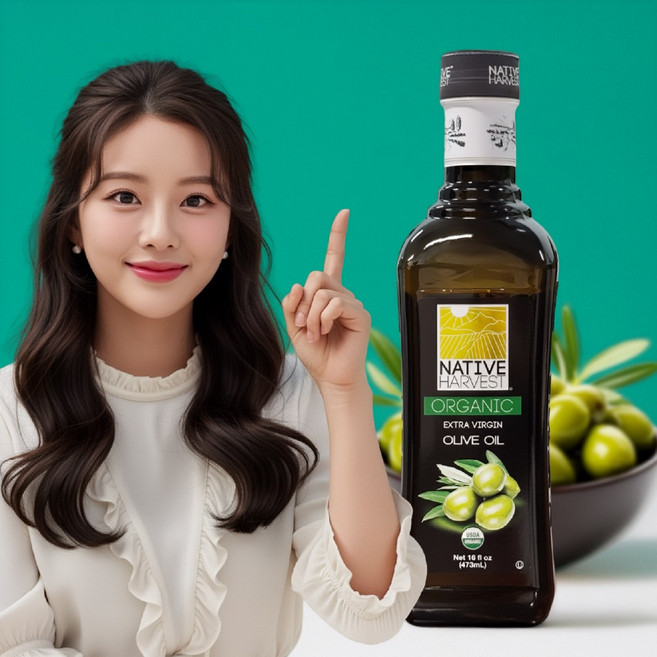 네이티브하베스트 엑스트라버진 올리브오일 올리브유 유기농 공복, 1개, 473ml