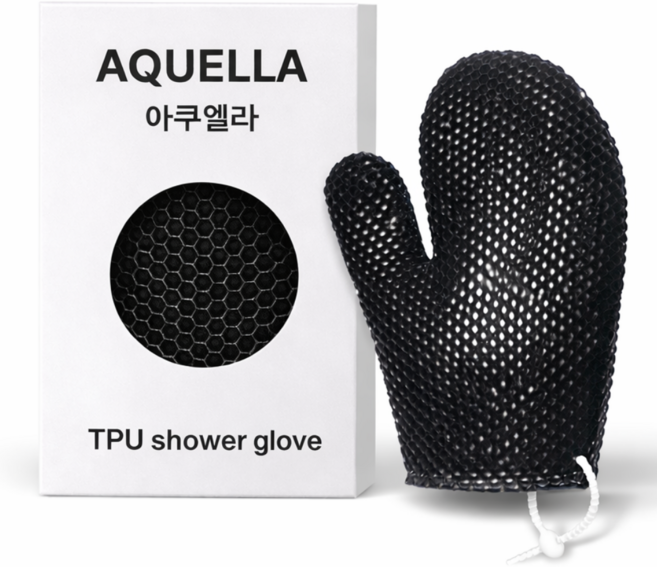 아쿠엘라 TPU 벌집 프리미엄 샤워 글러브 친환경 저자극 부드러운 각질관리 빠른건조 반영구사용 목욕타올, 1개, 1개입, 블랙