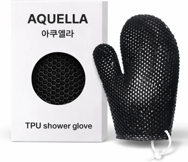 아쿠엘라 TPU 벌집 프리미엄 샤워 글러브 친환경 저자극 부드러운 각질관리 빠른건조 반영구사용 목욕타올, 1개, 1개입, 블랙 - 쿠팡