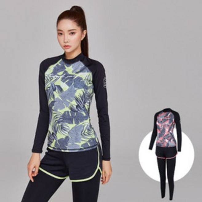 티막 [뉴코아 덕천점] 여성 비치 래쉬가드+반바지레깅스 2피스 UKM0206, 90-95, 라임