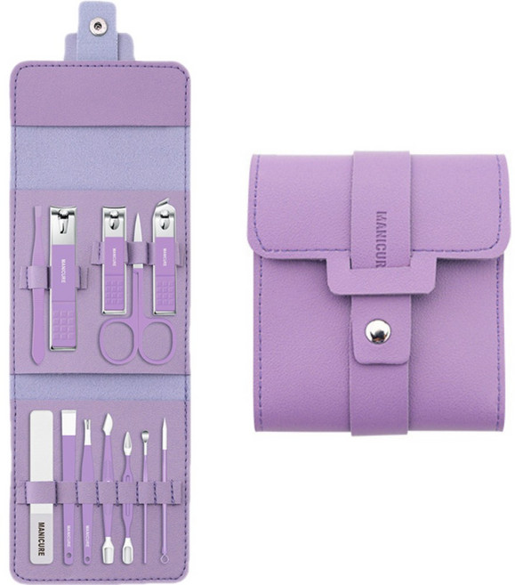 나르웰 파스텔 심플한 지갑형 손톱깎이 12종 세트, 1세트, 퍼플