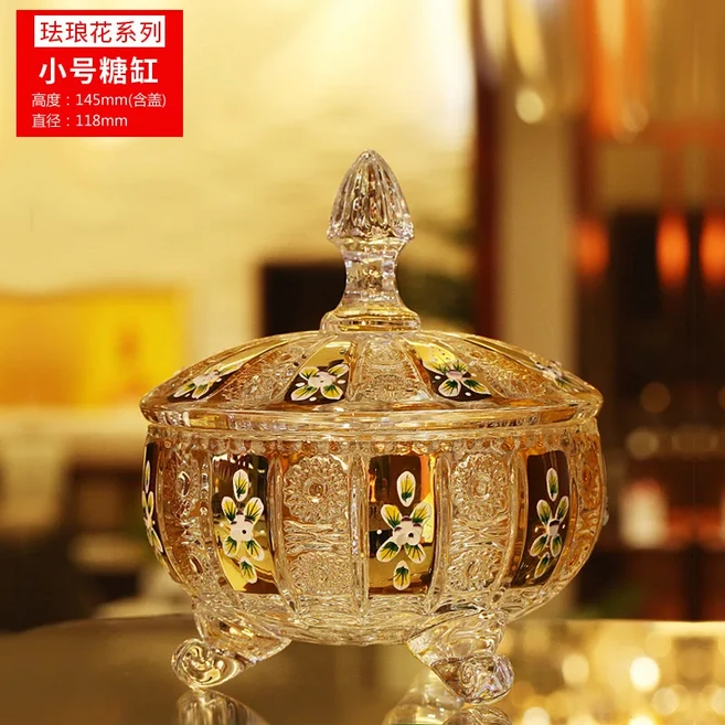 보헤미안 에나멜 꽃 크리스탈 유리 과일 그릇 양동이 설탕 항아리 말린 간식 상자 거실