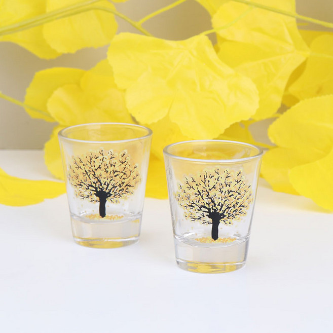 따르면 꽃이피는 특이한 소주잔 예쁜 벚꽃 가을 술잔 세트, 1개, 은행