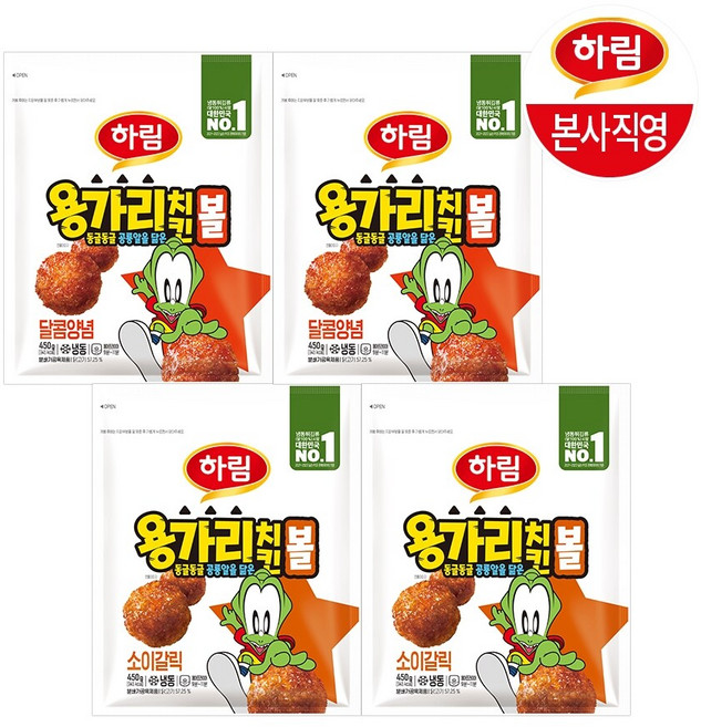 용가리 치킨볼 소이갈릭 450g 2봉+ 달콤양념 450g 2봉, 없음, 4개