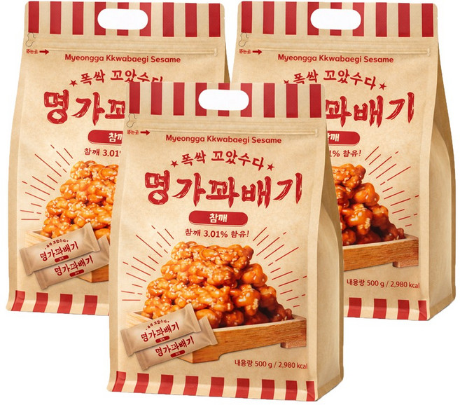 명가꽈배기 참깨 오리지널, 500g, 3개