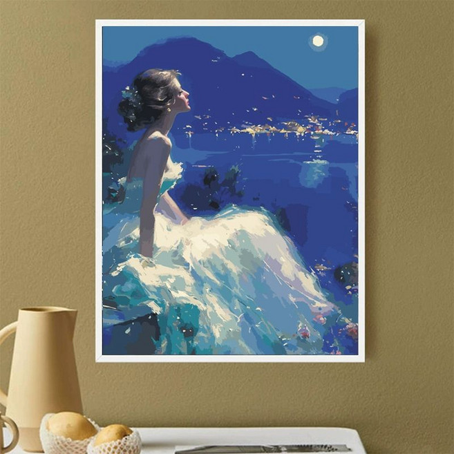 DIY 유화그리기 위메이크페인팅 인테리어 명화그리기 아트, 50x65cm 백판+블랙, 달빛 미인 55색, 1개