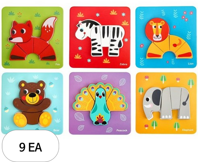 투키토이 미니퍼즐 동물 6종 세트 636, 혼합색상, 9개