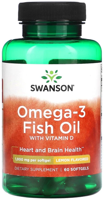 Swanson 비타민D 함유 오메가3 피쉬 오일 레몬 맛 1000mg 소프트젤 60정, Swanson비타민D함유오메가3피쉬오일레몬맛1000mg, 1개 - 쿠팡