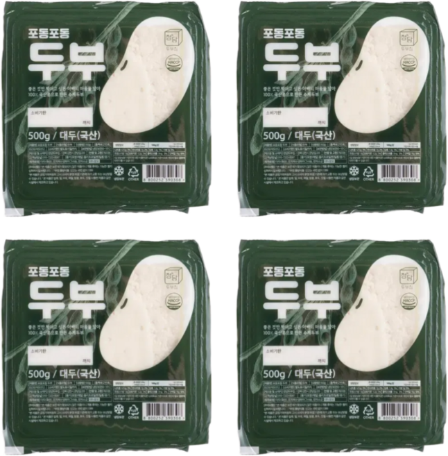 [정담두부집] HACCP 100%국산콩 수제두부 포동포동 손두부, 500g, 4개