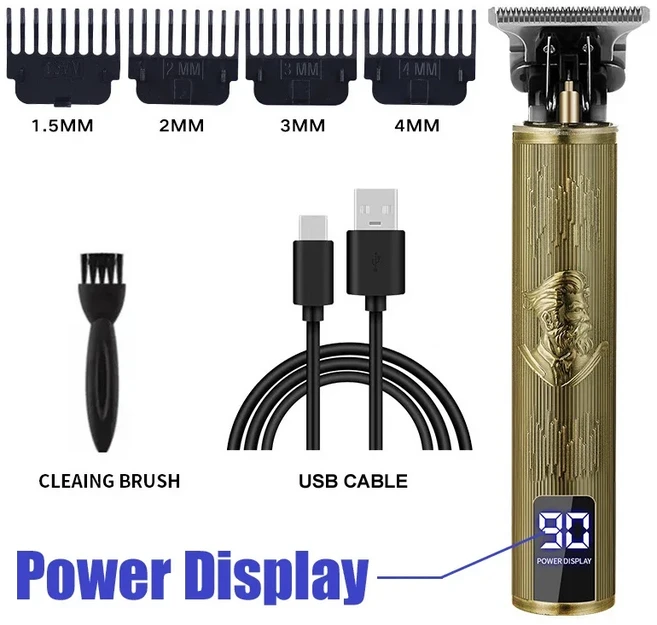 헤어 커팅 머신 T9 빈티지 헤어 클리퍼 USB 고속 충전 면도기 이발사 무선 헤어 트리머 남성용, 01 067-Gentleman