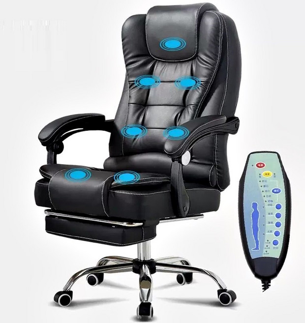 震動按摩辦公椅 高度可調 360度旋轉 附腳踏板, S3黑皮革辦公椅(七點震動)含抬腿墊