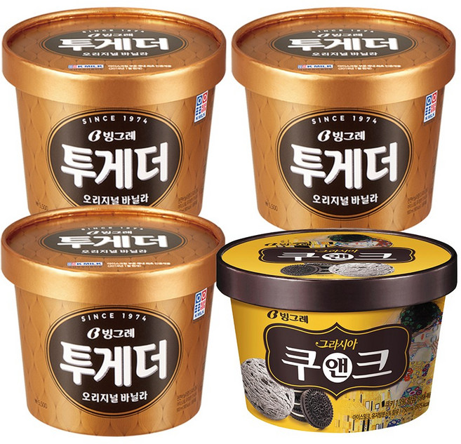 빙그레 투게더 바닐라 3개+투게더 쿠앤크 1개, 투게더 바닐라 3개+투게더 쿠앤, 1.75L