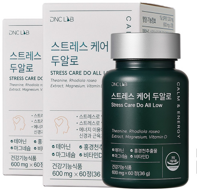 스트레스케어 두알로 L 테아닌 홍경천 피로개선 마그네슘 비타민D, 2개, 60정