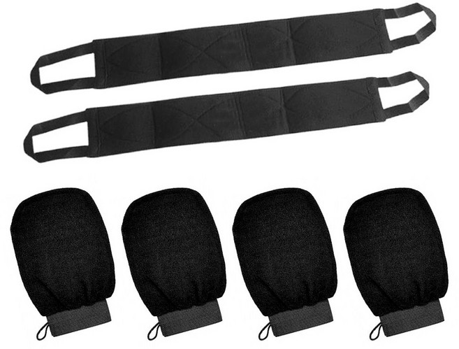 모먼토 때르미르장 부드러운 저자극 때밀이 4P 롱때타올 2P 세트, 1세트, 6개입, 블랙