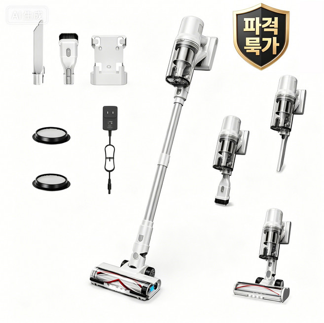 Fanood 무선청소기 25kPa 강력흡입 LED라이트 300W BLDC 다기능 진공청소기, DSV112A, 하얀색