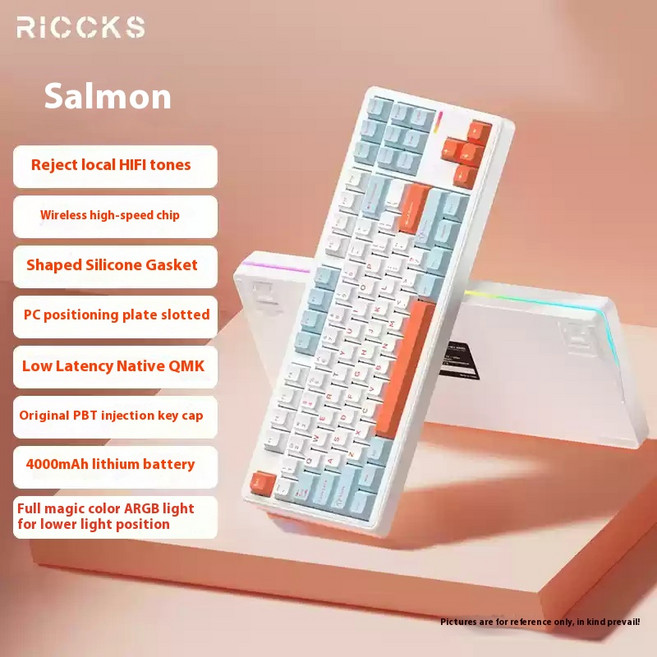 Ric S RS8 무선 기계식 키보드 블루투스 트라이 모드 핫 플러그 RGB 지지대 QMK/VIA 저지연 게임용 키보드, Taiji axis salmon