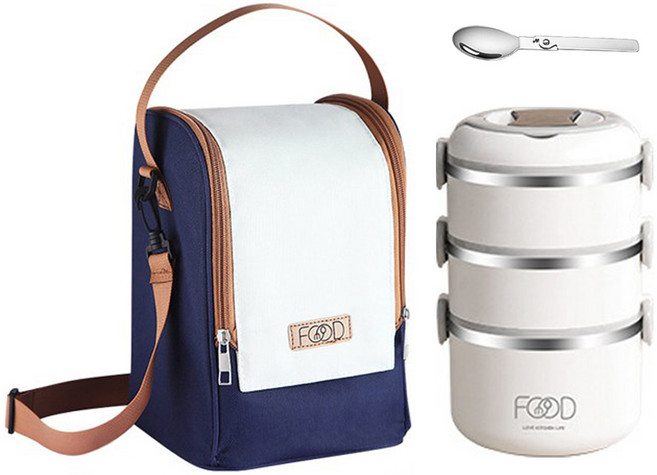 대형 스텐 보온 도시락통 4종 세트 도시락 죽통 가방 직장인 수능 일체형 1인용 런치박스 캠핑 대용량 수저 소풍 보냉 밥통, 화이트, 1세트