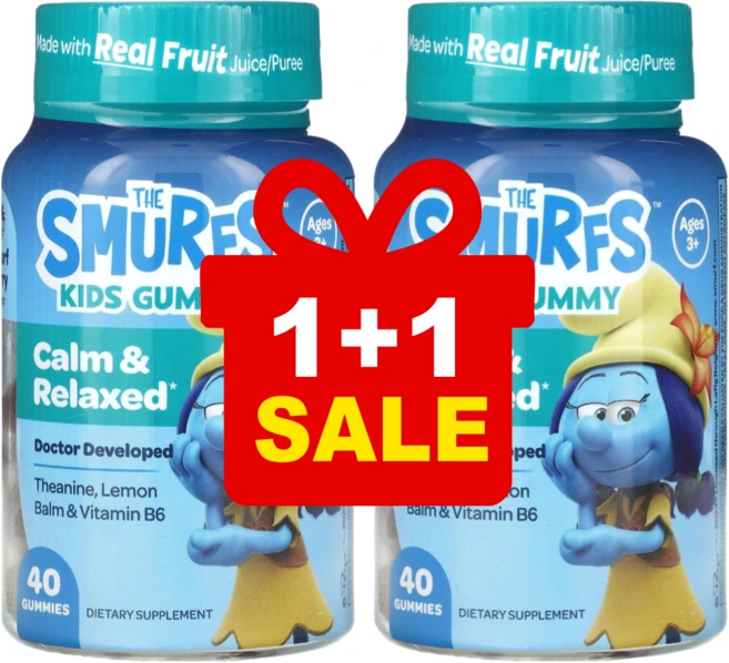 1+1 스머프 어린이용 구미젤리 캄 앤 릴렉스 Calm and Relaxed 만 3세 이상 스머프 베리 구미젤리 40개 / 해외직구 미국정품, 2개, 40정 - 쿠팡