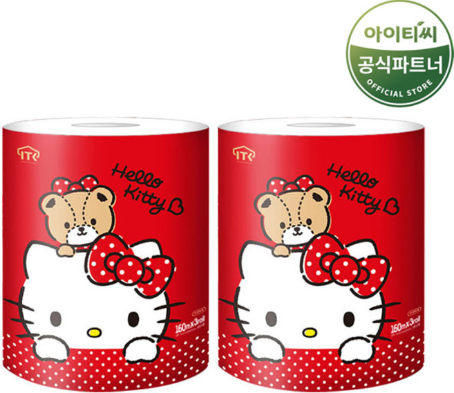 헬로키티 3겹 천연펄프 점보롤 3개입, 160m, 2세트
