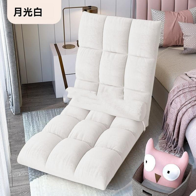 懶人沙發 榻榻米床上靠背 坐地式懶人椅 可折疊臥室地墊椅墊, 月光白,十八格透氣親膚大號-送腰枕【超取限1個】
