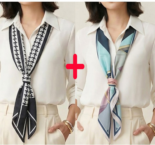 로튼 1+1행사 요즘 럭셔리한 사선스카프 멋내기 실크 롱 슬림 타이 여성 남성 머플러