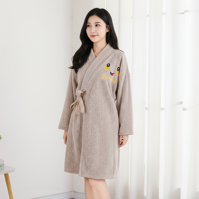 가을겨울 트렌드여성 롱슬리브 벨트욕가운 착용형 욕치마 겸 욕수건 보온 속건 무털떨어짐 실내보온 필수템, 카키색 (헤어타올 1개)HC-YJ-K, 1개