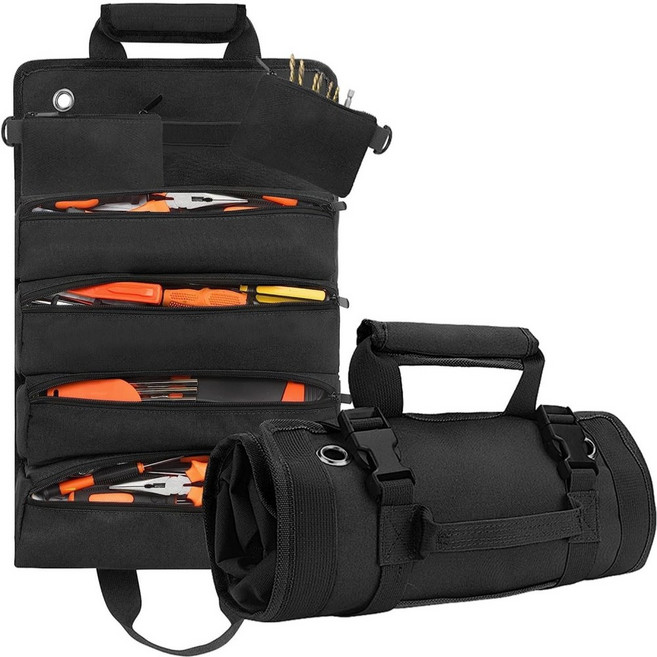 휴대용 공구 가방 대용량 캠핑 차량 도구 수납 가방 툴백 파우치 가방, 블랙, 1개