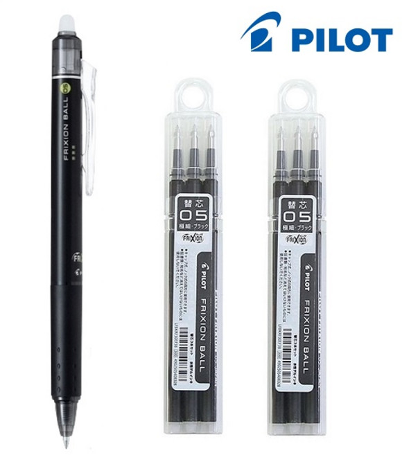 파이롯트 프릭션 노크 볼펜 0.5mm + 리필심 세트, 0.5 블랙 + 리필 3p 2개, 1세트