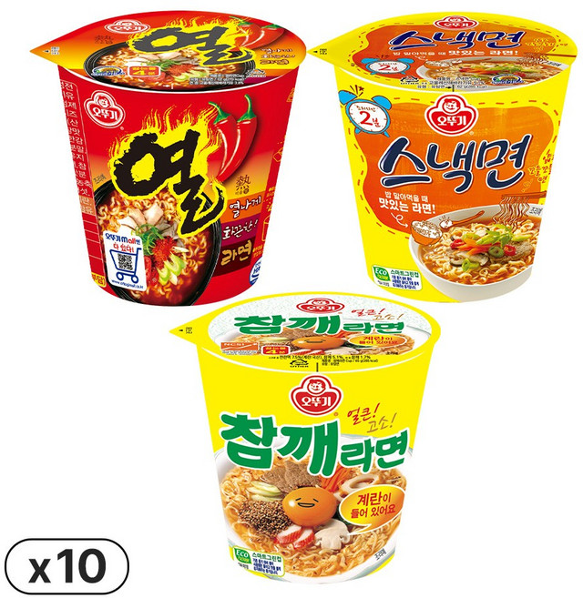 오뚜기 참깨라면 컵 65g 10개+열라면 컵 62g 10개+스낵면 컵 62g 10개(총 30개)