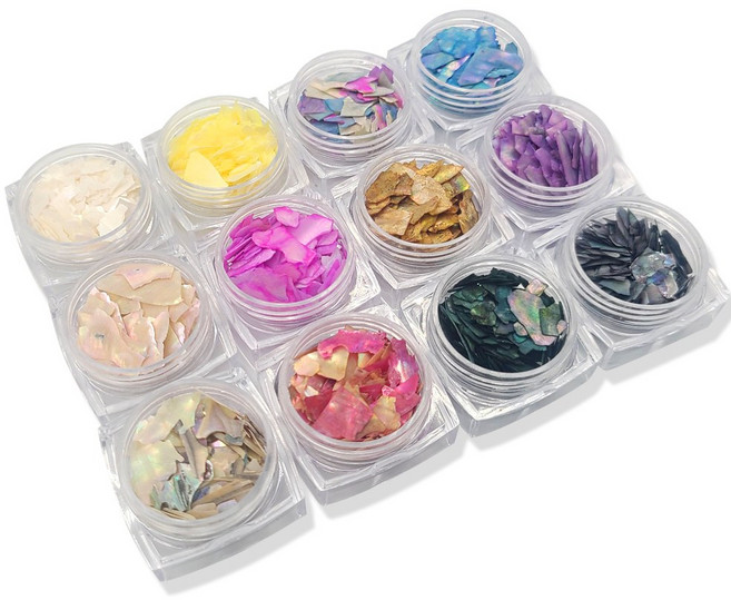 네일아트재료 루미크 통자개 12컬러 혼합색상 프리미엄 국산 자개조각 묶음, 1개